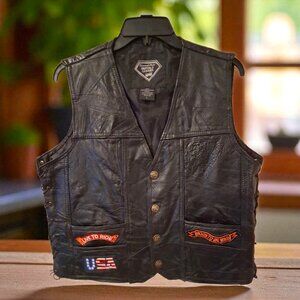 Leather Biker Vest Size L! Buffalo Leather! Unique Item!